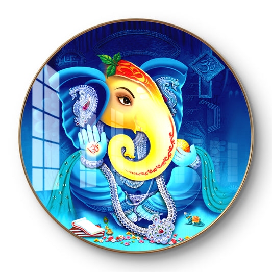Round colourfull ganpati crystal resin art work
