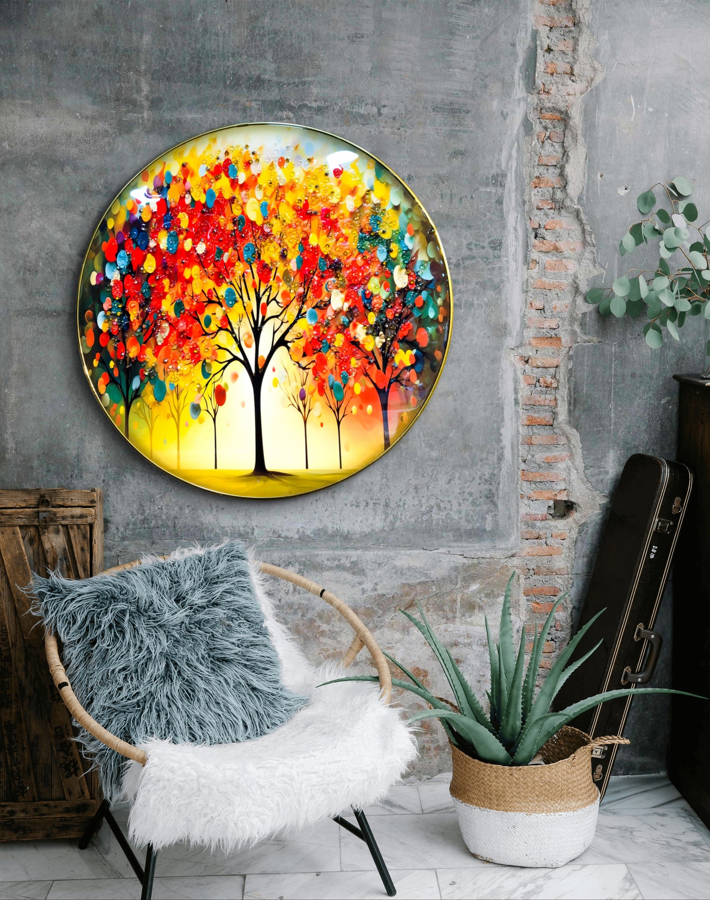 round colourfull abstract tree crystal resin art work