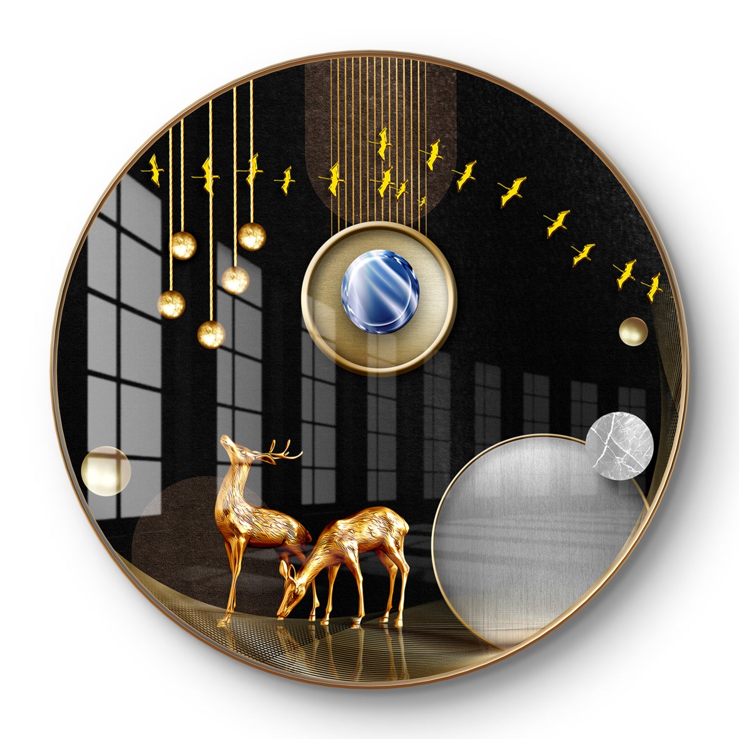 Round golden deer abstract crystal resin art work