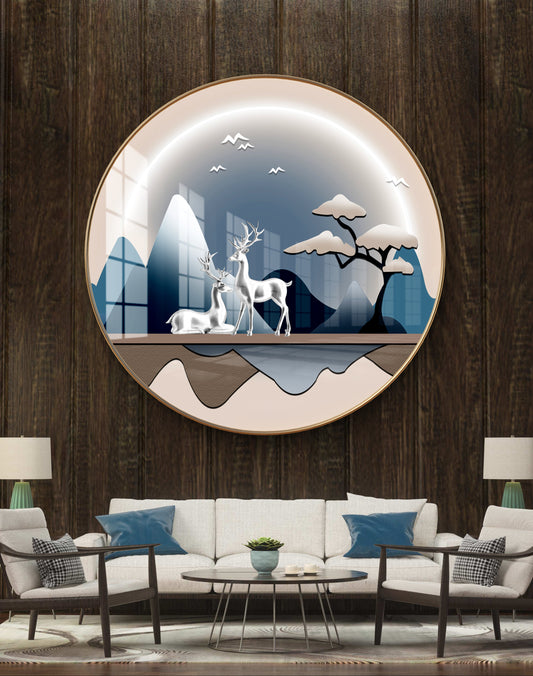 Round silver deer crystal resin art work