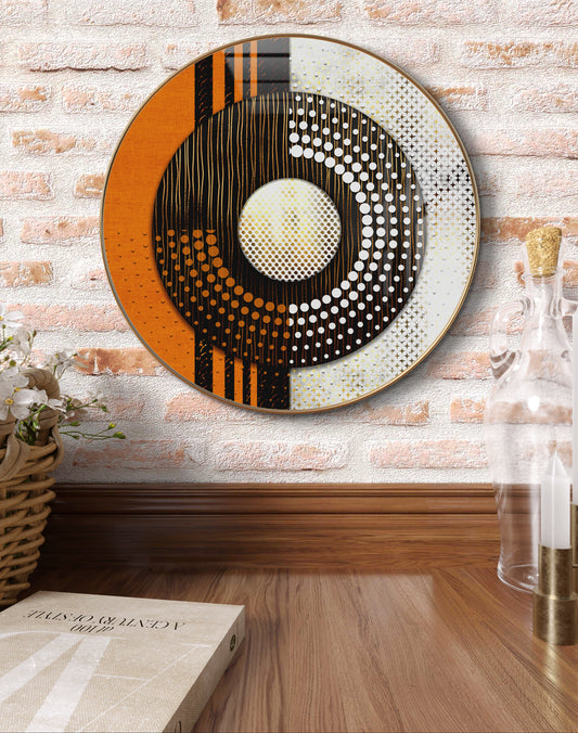 Round orange white and black abstract crystal resin art work