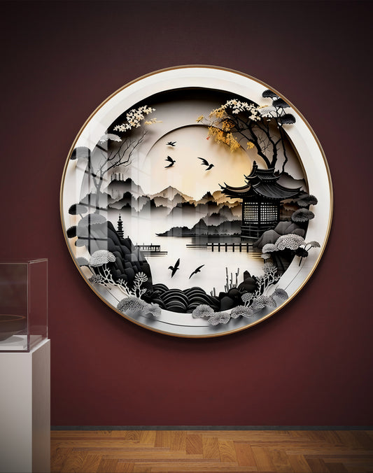 Round black & white nature crystal resin art work