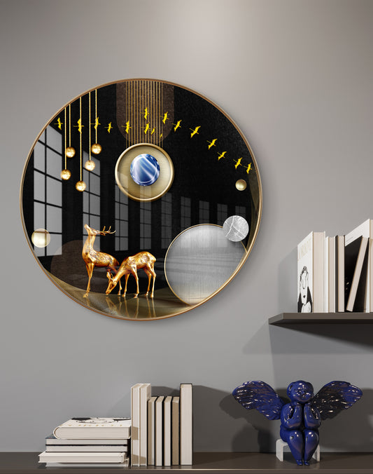Round golden deer abstract crystal resin art work