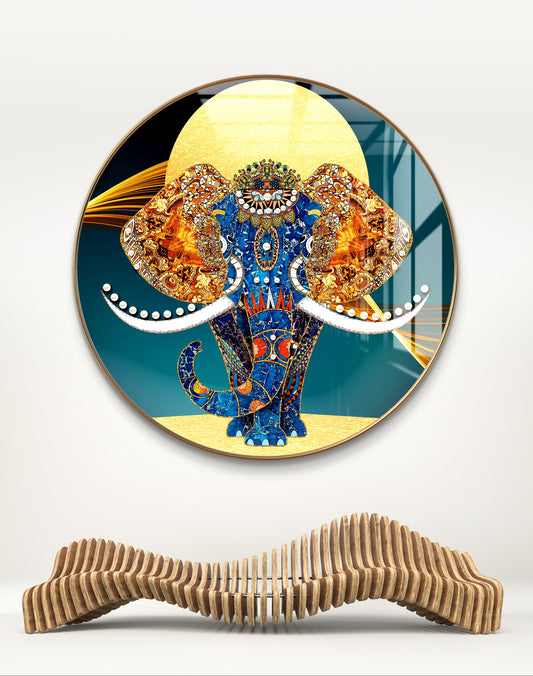 Round 3D elephant crystal resin art work
