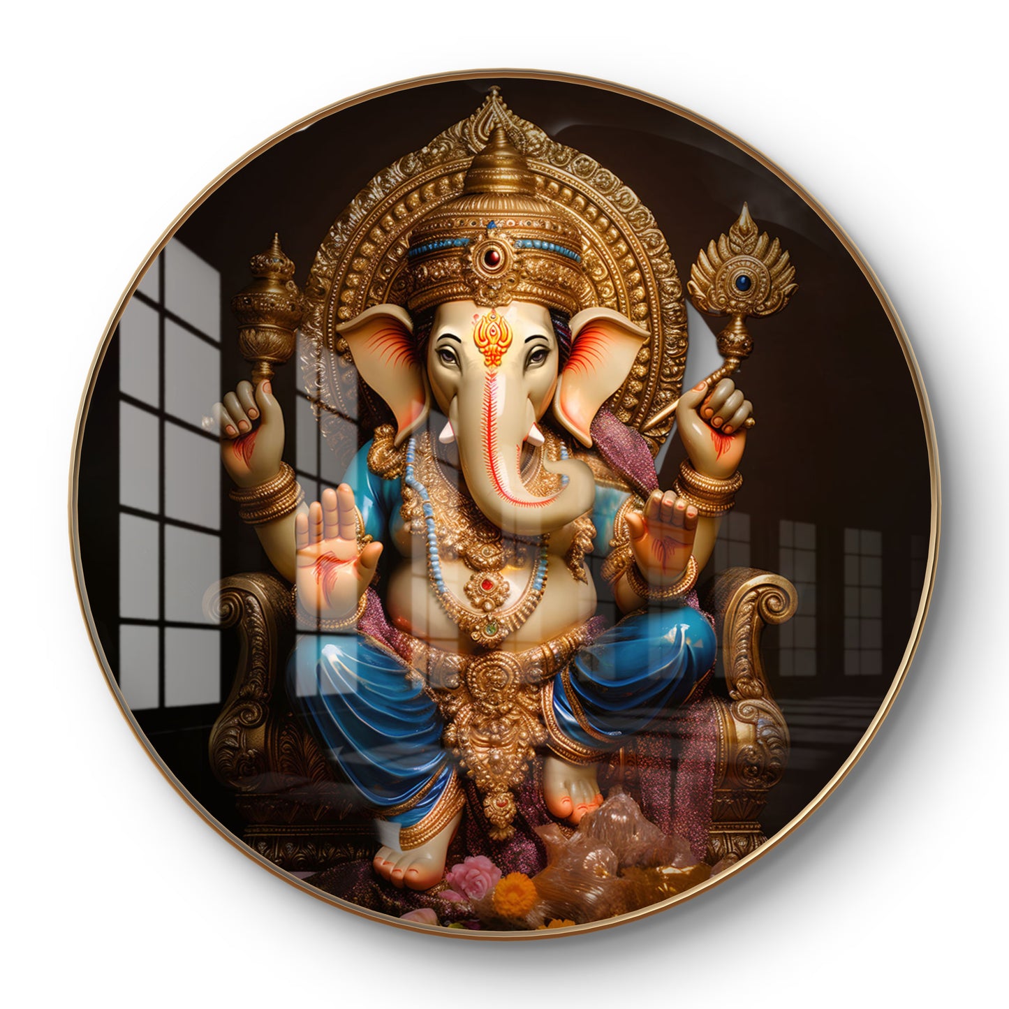 Round 3D ganesha crystal resin art work