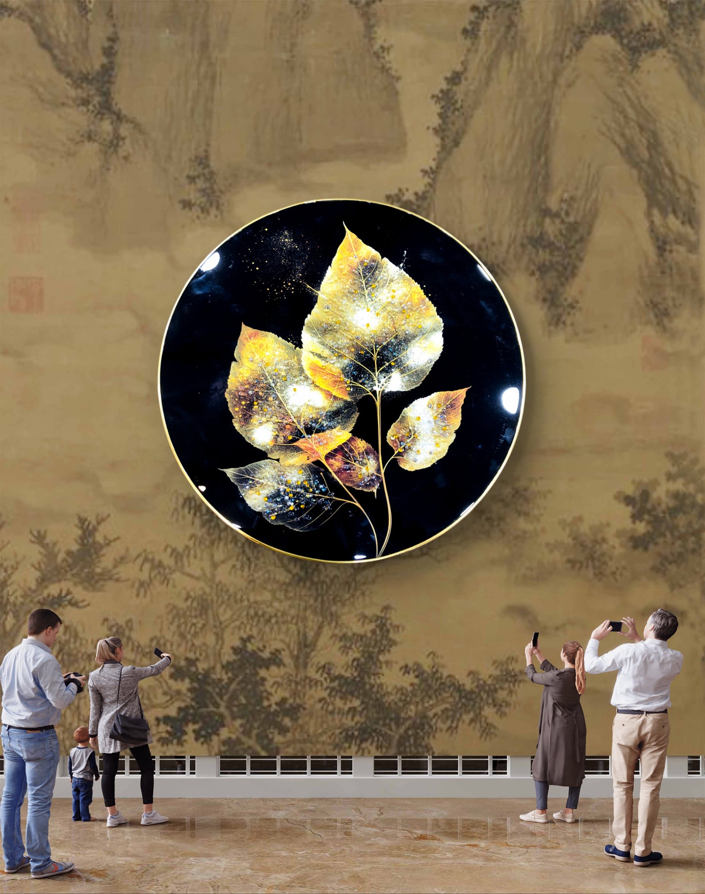 Round golden leaf Crystal Raisin Art Golden Sleek Frames