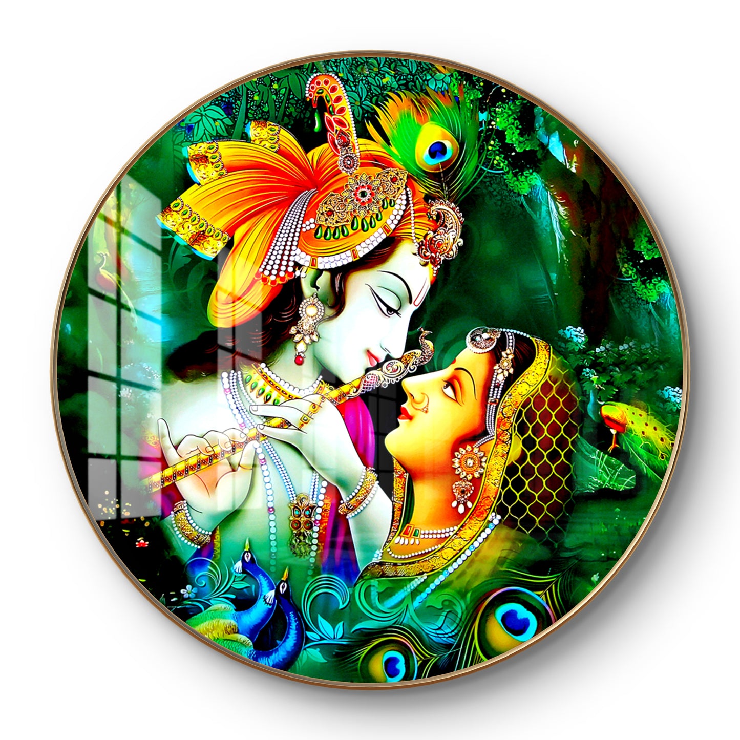 Round radha krishna with background crystal resin art work