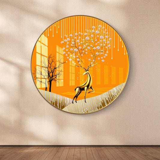 Round golden deer with yellow background crystal resin art work