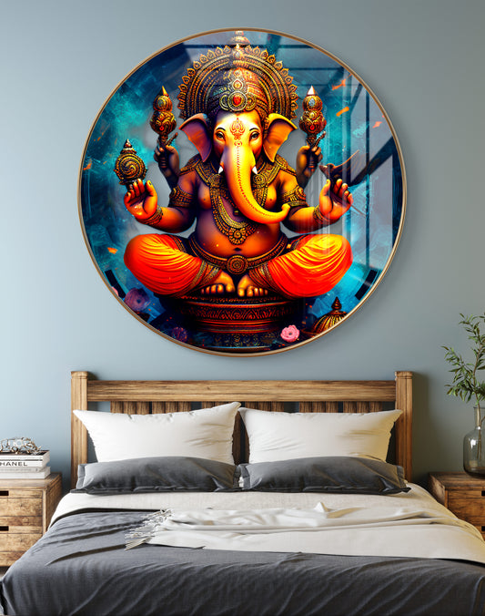 Round 3D vighnharta ganesha crystal resin art work