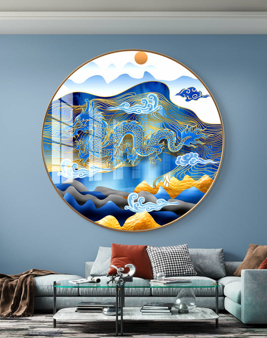 Round blue dragon crystal resin art work