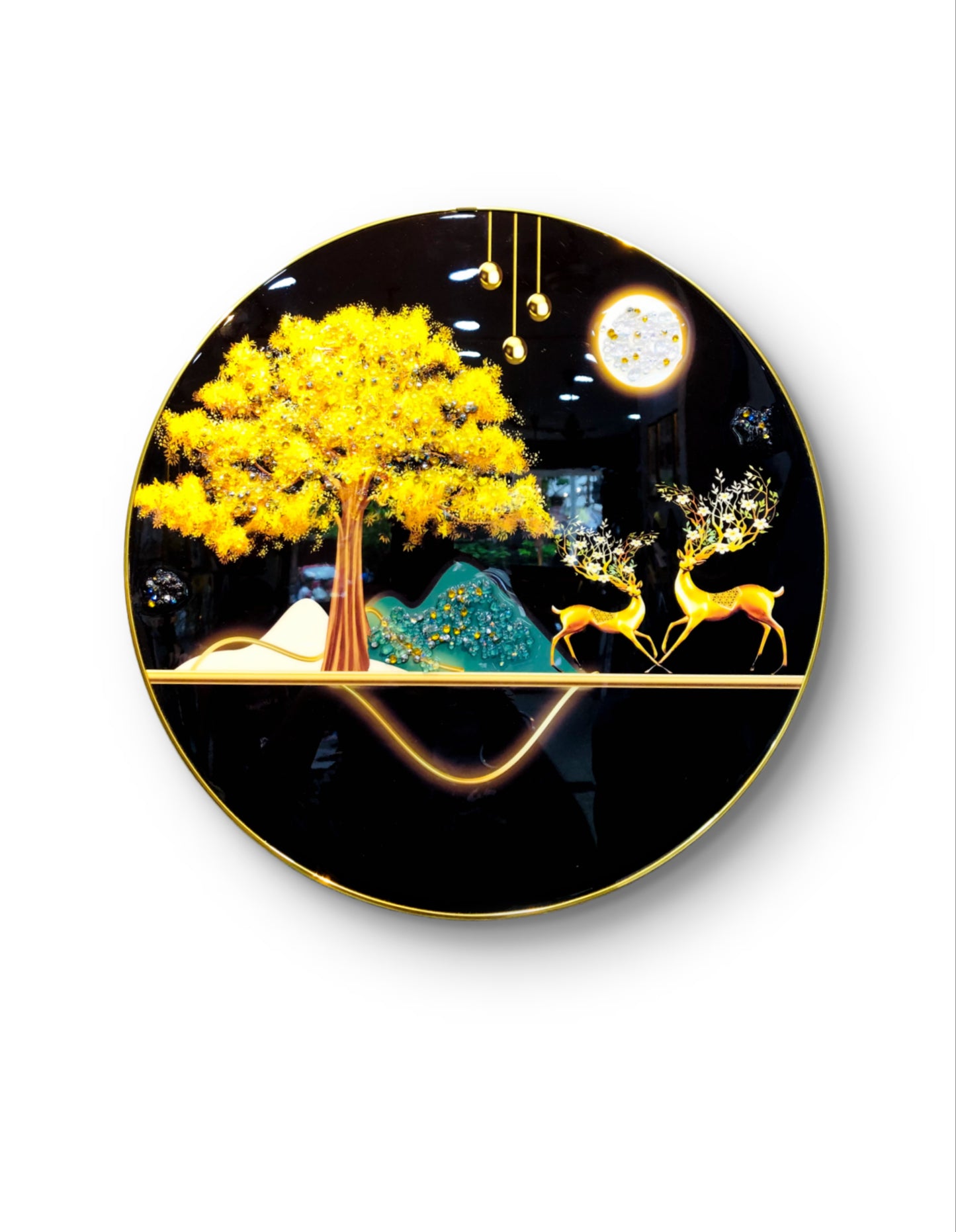 round golden deer crystal resin art work