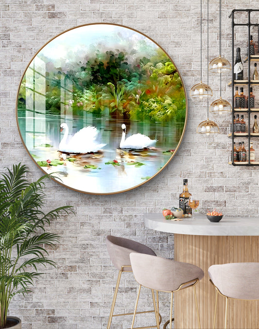 Round swan crystal resin art work