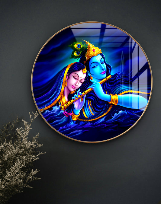 Round blue radha krishna crystal resin art work