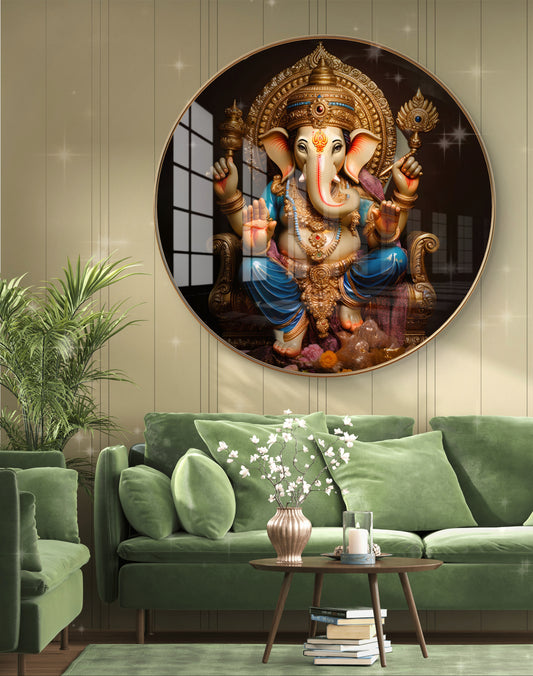 Round 3D ganesha crystal resin art work