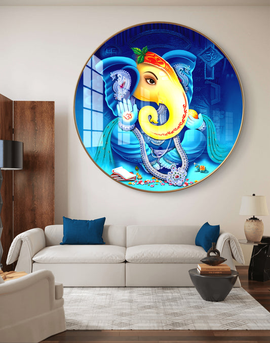 Round colourfull ganpati crystal resin art work