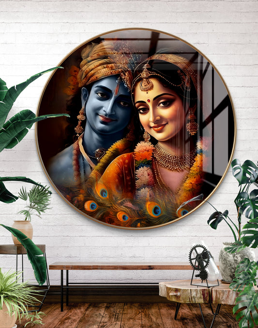Round 3D radha krishna crystal resin art work