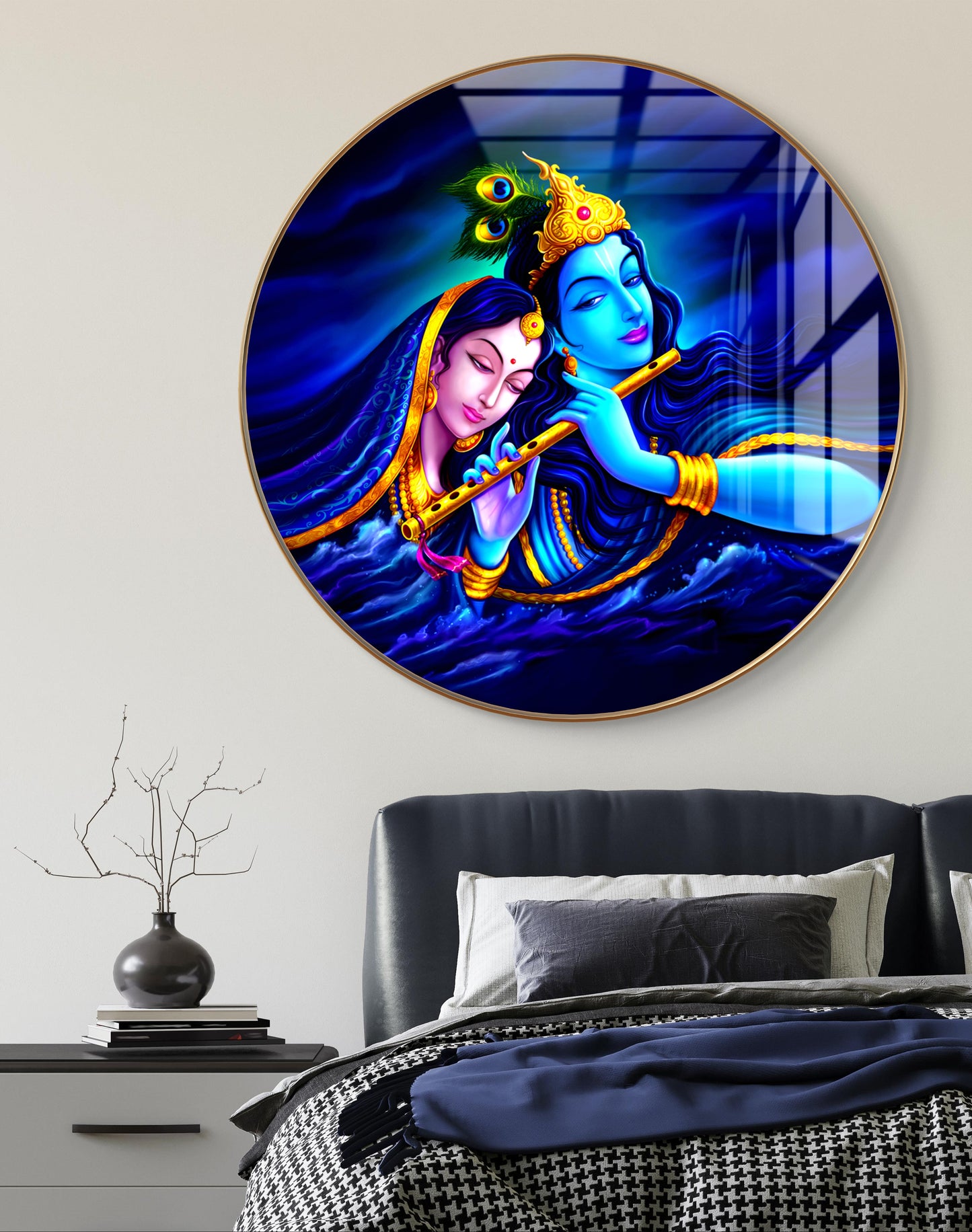 Round blue radha krishna crystal resin art work
