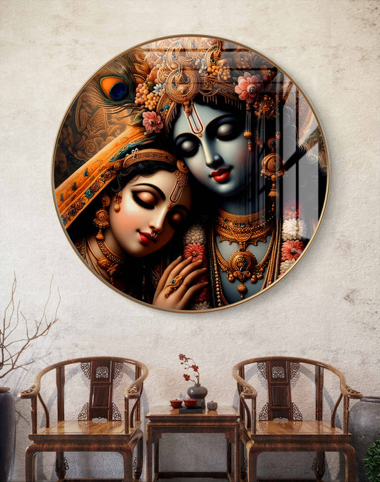 Round radha krishna crystal resin art work