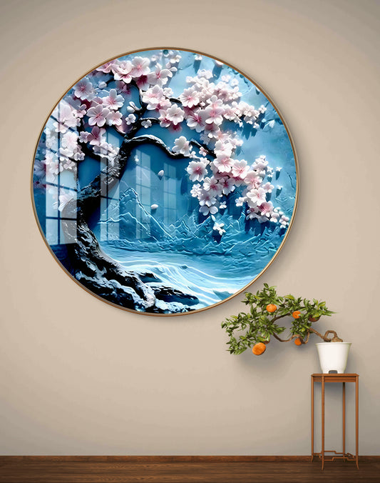 Round floral cherry flowers crystal resin art work
