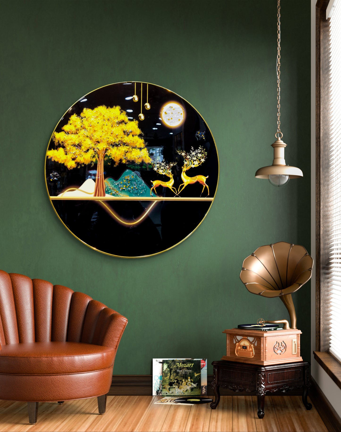 round golden deer crystal resin art work