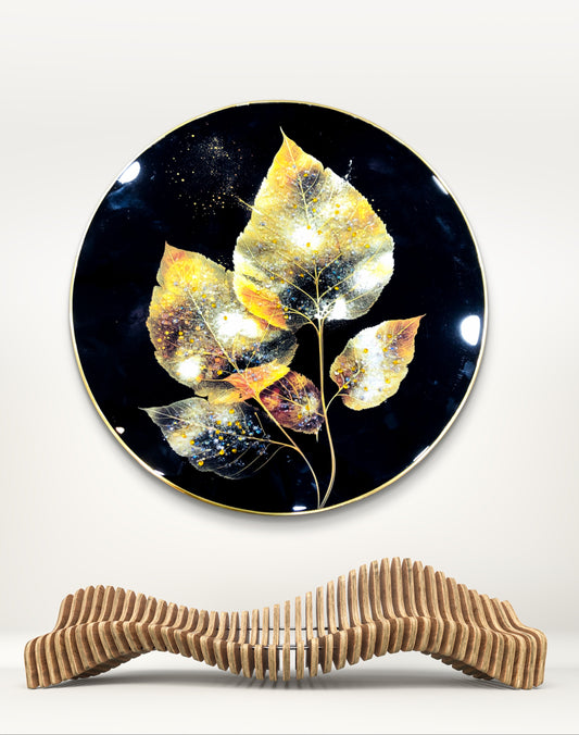 Round golden leaf Crystal Raisin Art Golden Sleek Frames