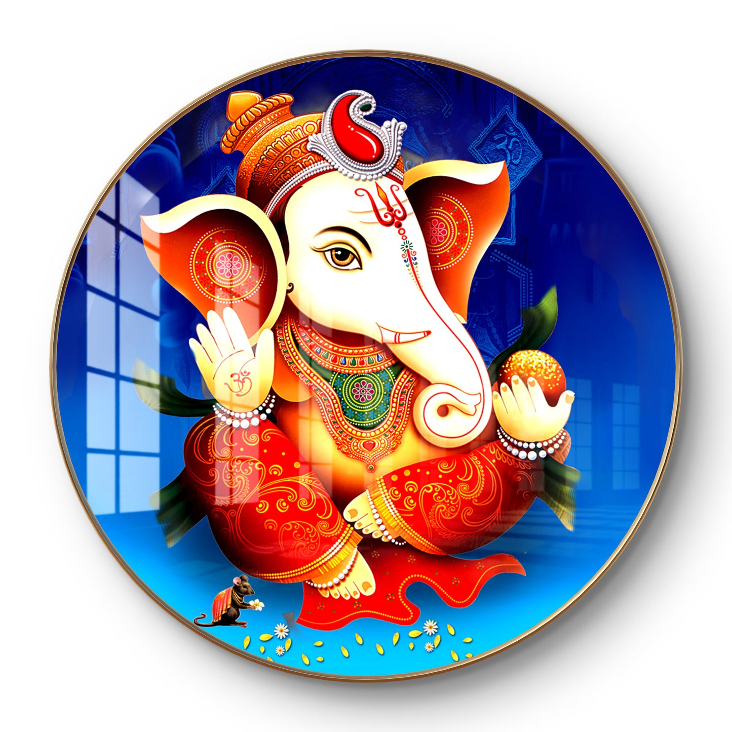 Round colourfull ganesha crystal resin art work
