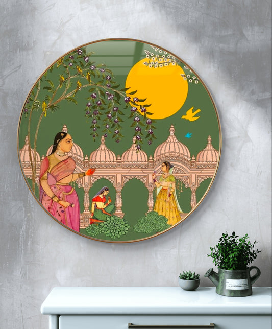 Round resin crystal Ragini traditional pichwai painting