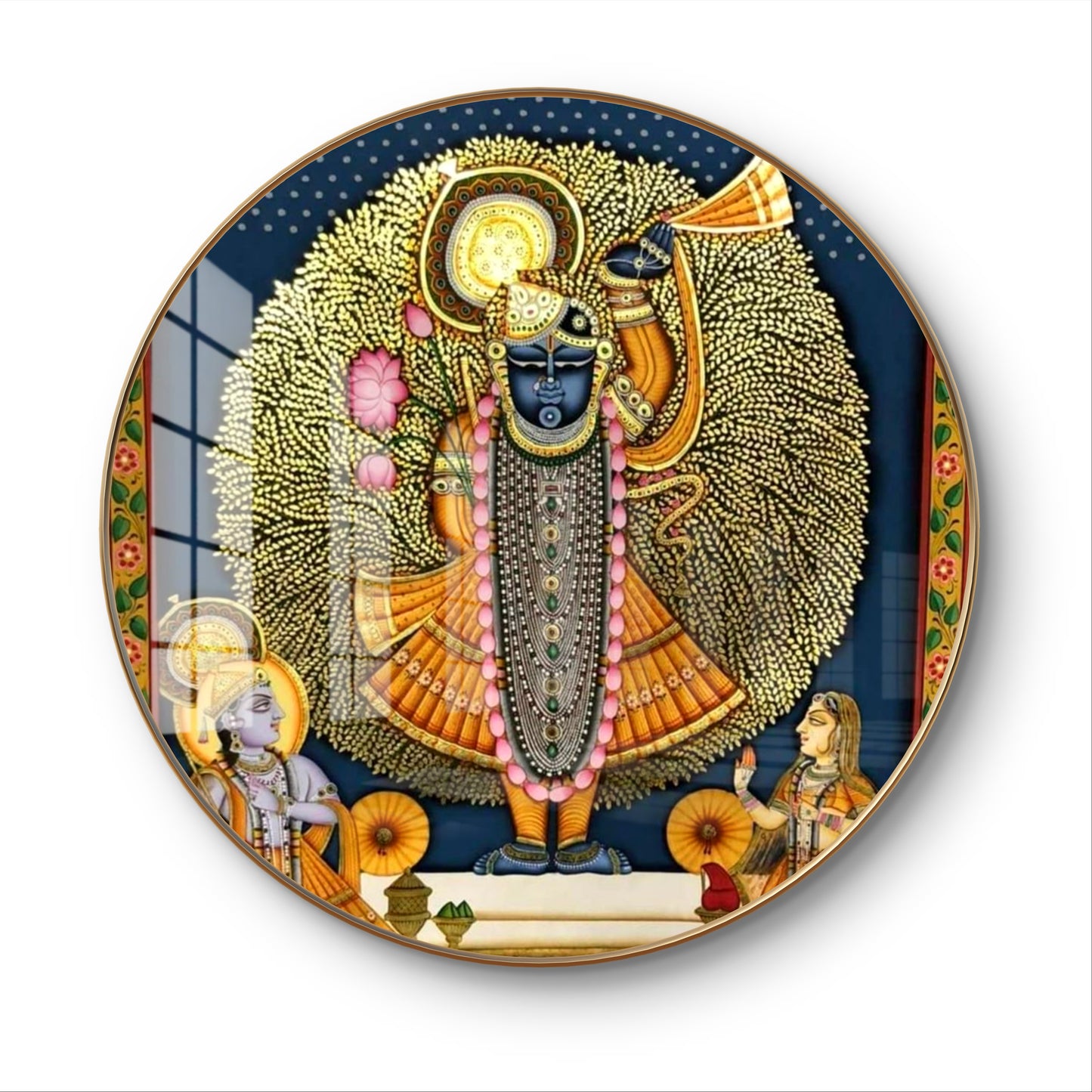 Round resin crystal sreenathji pichwai painting