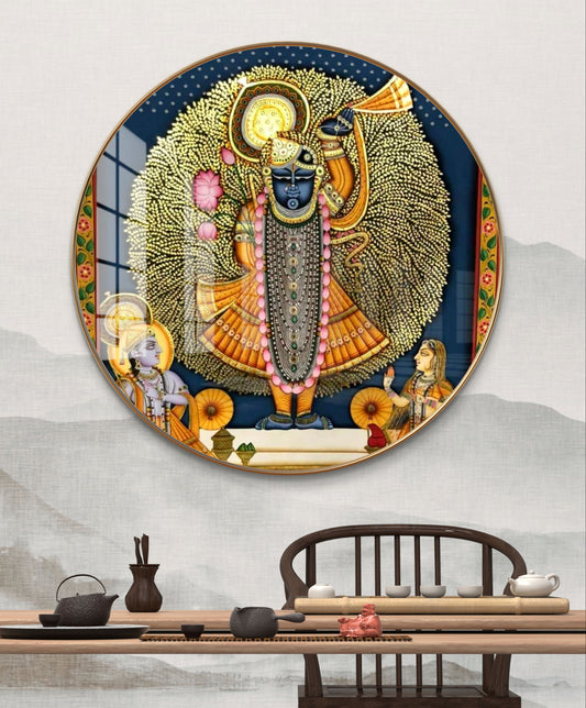Round resin crystal sreenathji pichwai painting