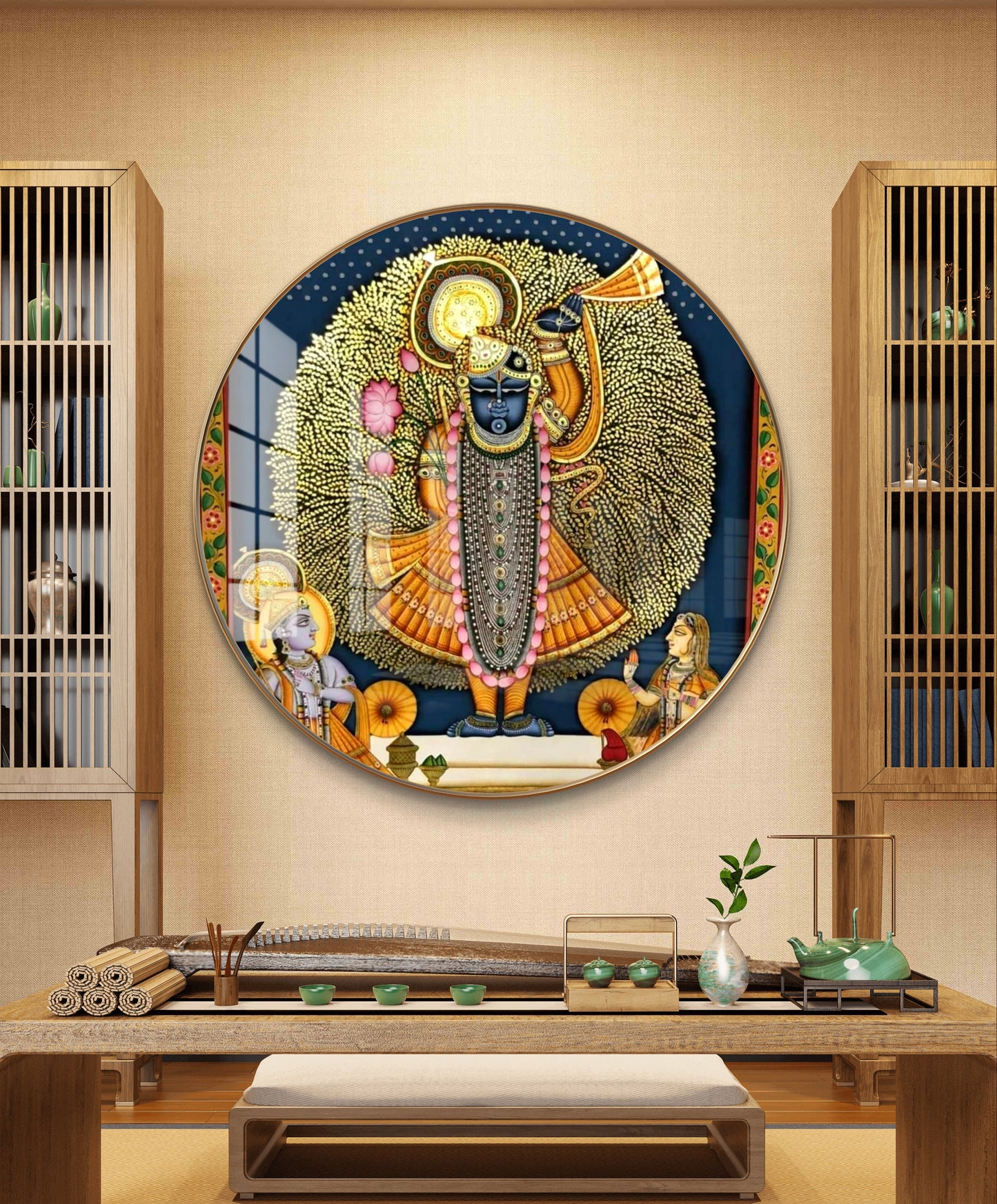 Round resin crystal sreenathji pichwai painting