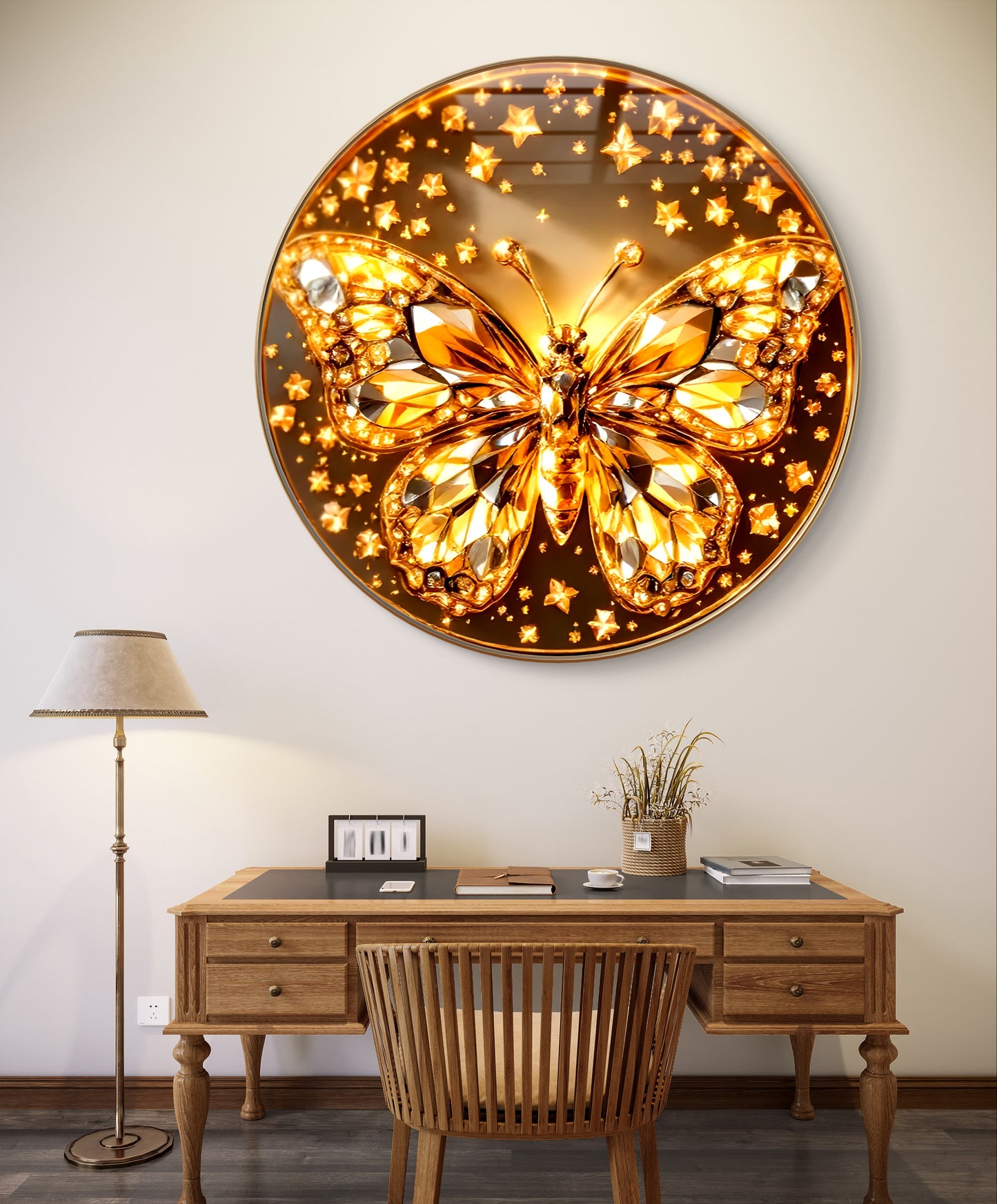 Round golden butterfly 3D embossed
