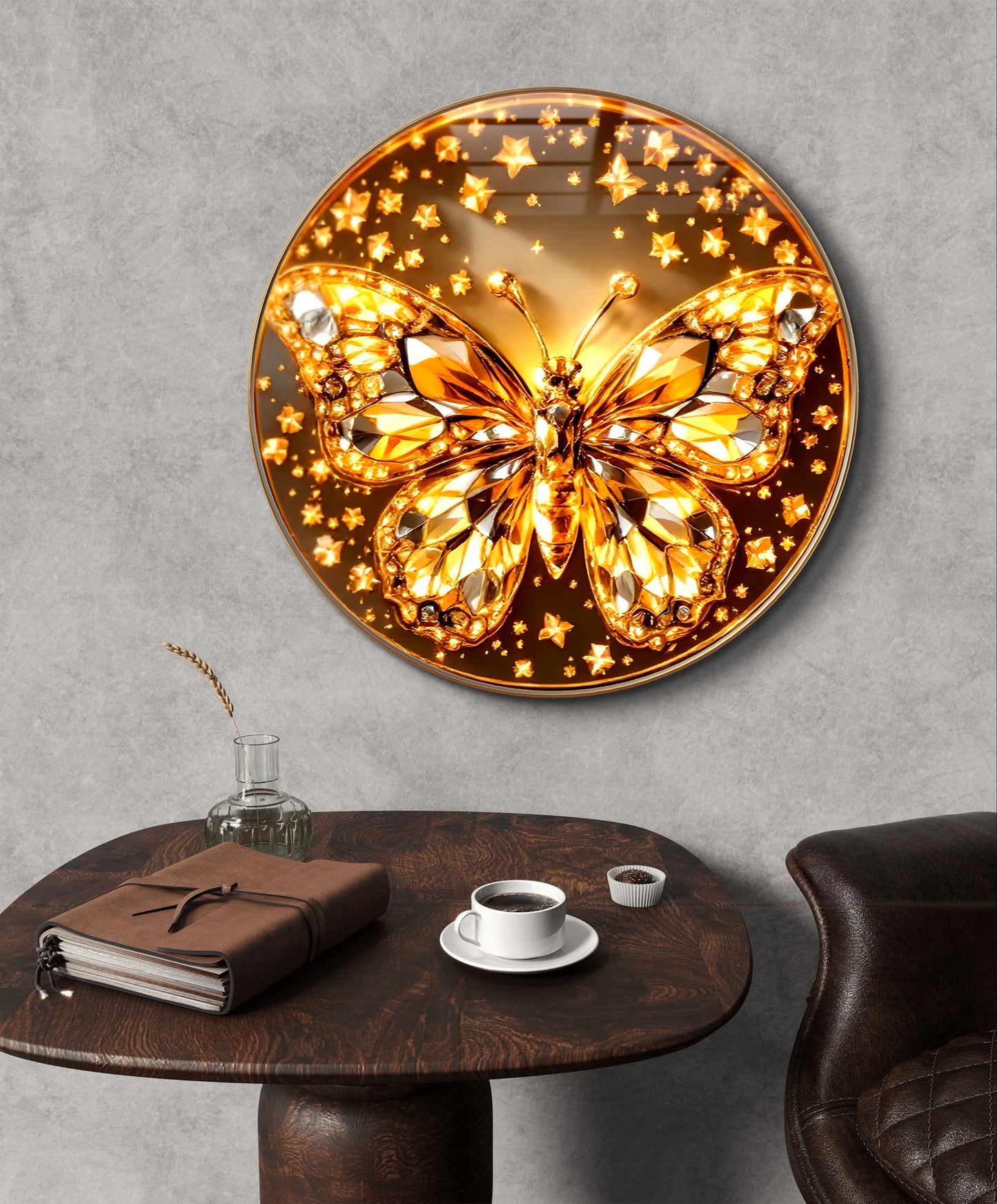 Round golden butterfly 3D embossed