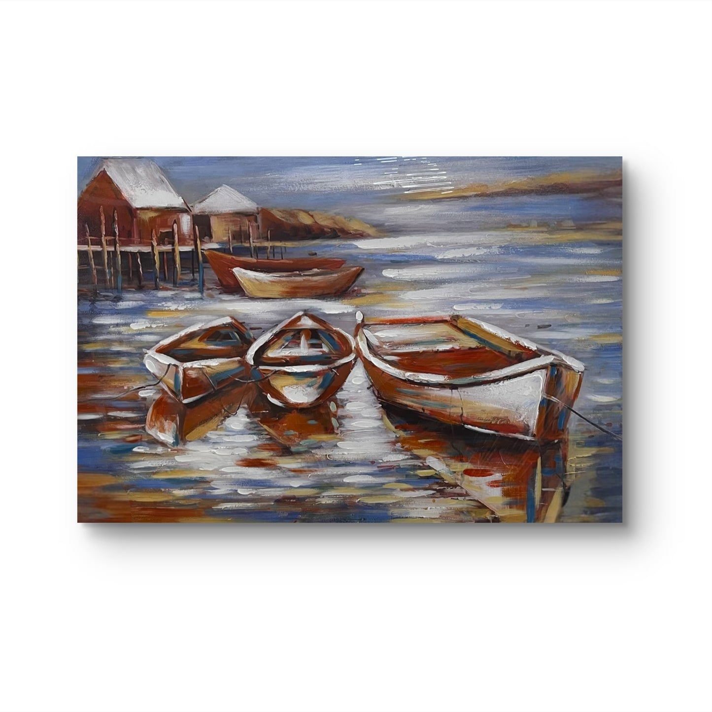 Handmade canvas painting - Silent Boats at Dawn