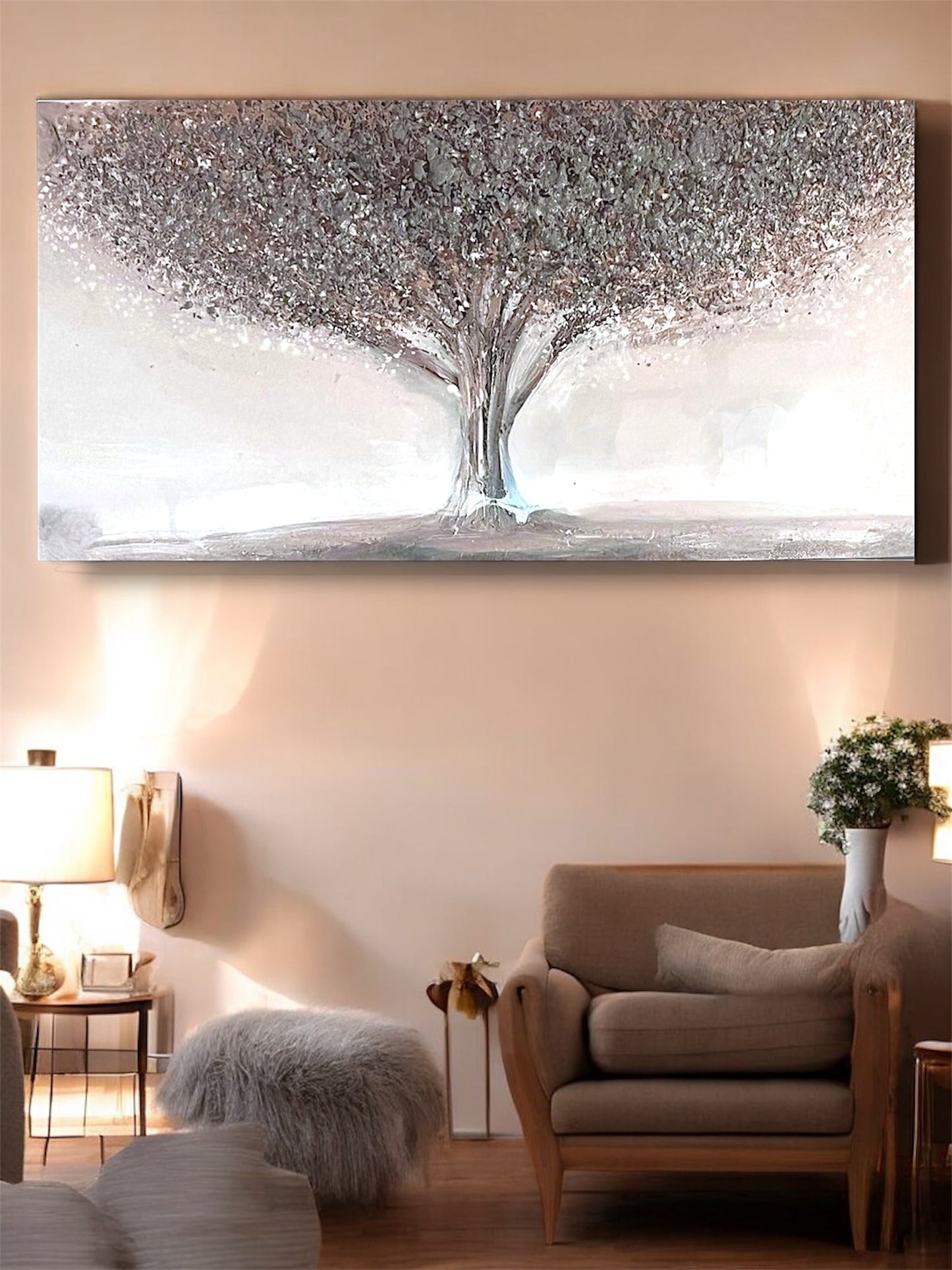 Handmade canvas painting - ''Silver Solitude''