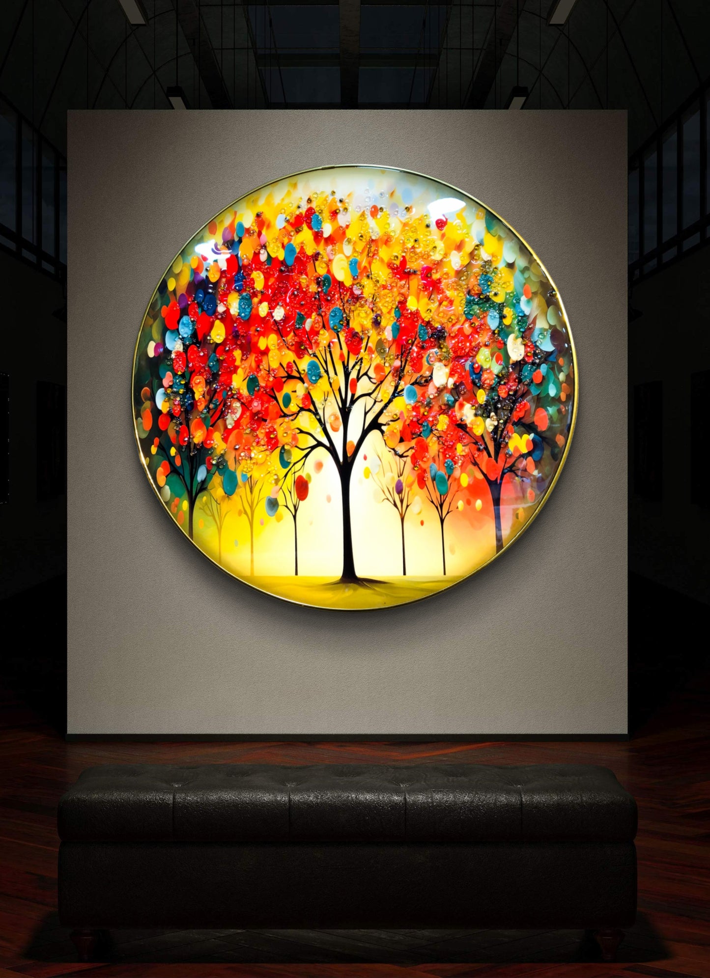 round colourfull abstract tree crystal resin art work