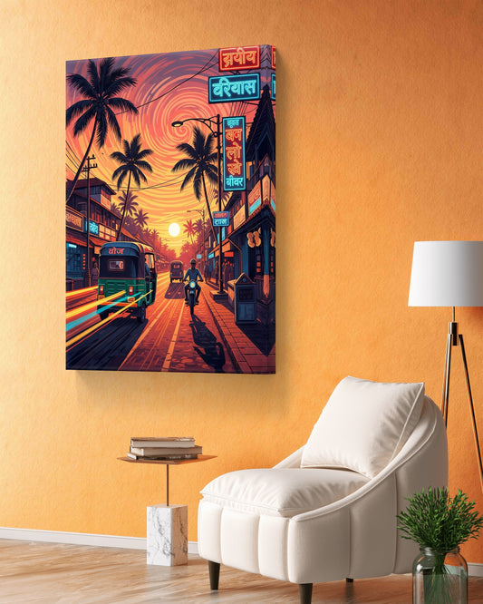 Sunset Streets of the Coastal Town - CANVAS PAINTINGS, GALLERY WRAPS