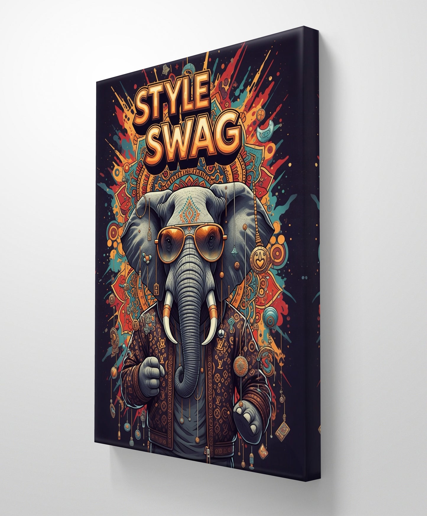 elephant wearing sunglasses and a jacket - ELEPHANTCANVAS PAINTING