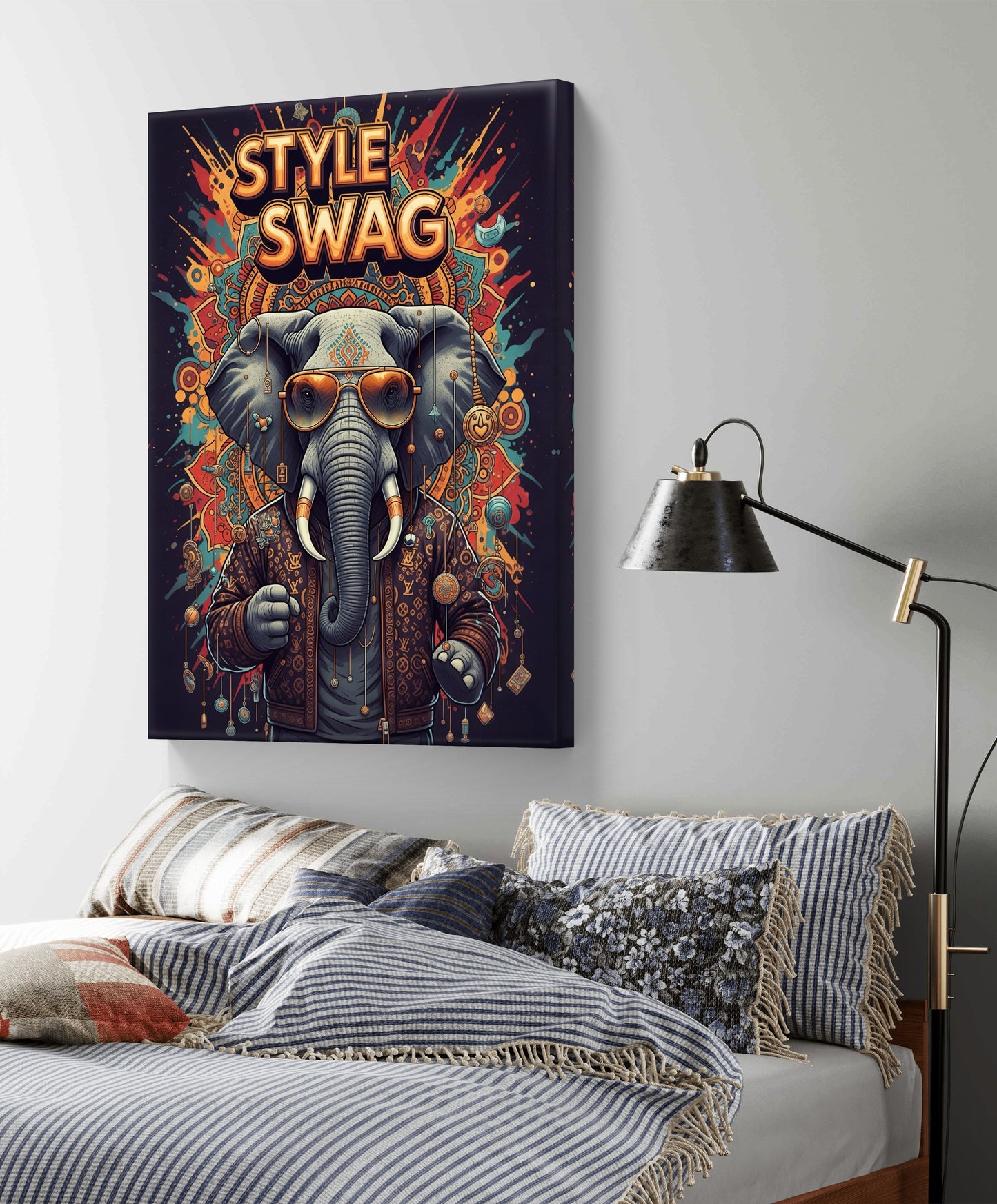 elephant wearing sunglasses and a jacket - ELEPHANTCANVAS PAINTING