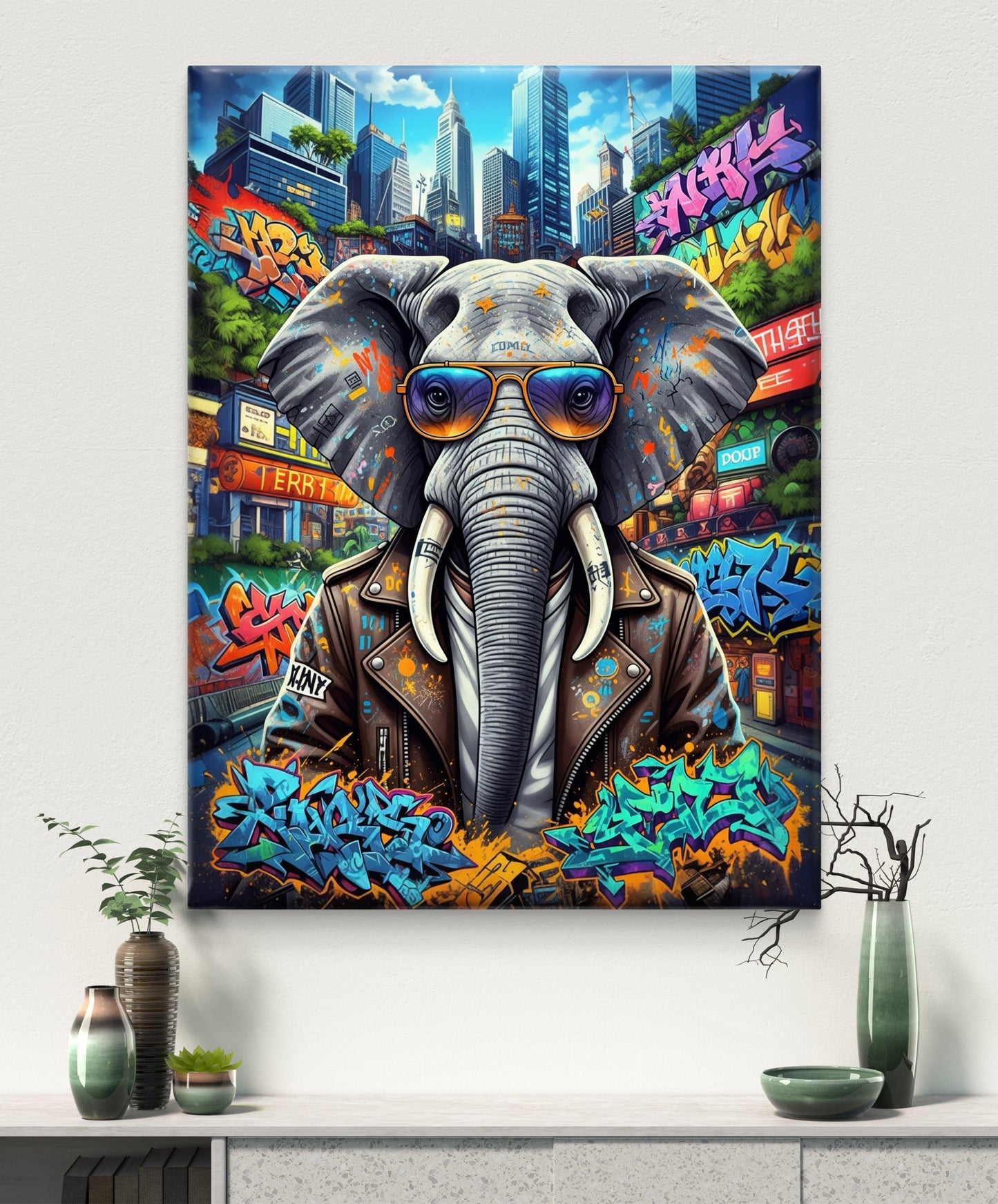 Colorful Wild Elephant Modern Wall Art - CANVAS PAINTING