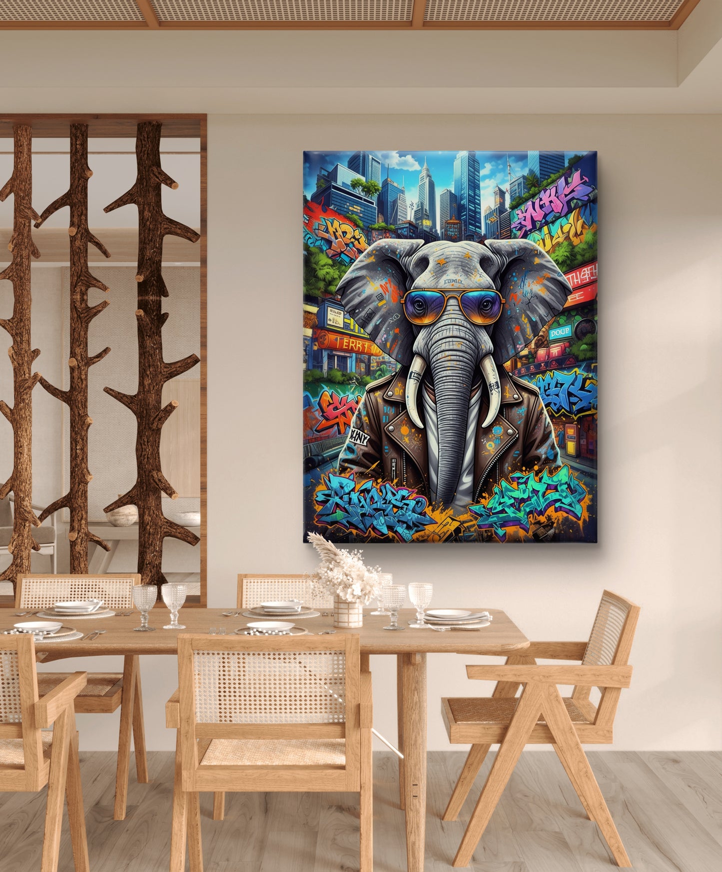 Colorful Wild Elephant Modern Wall Art - CANVAS PAINTING