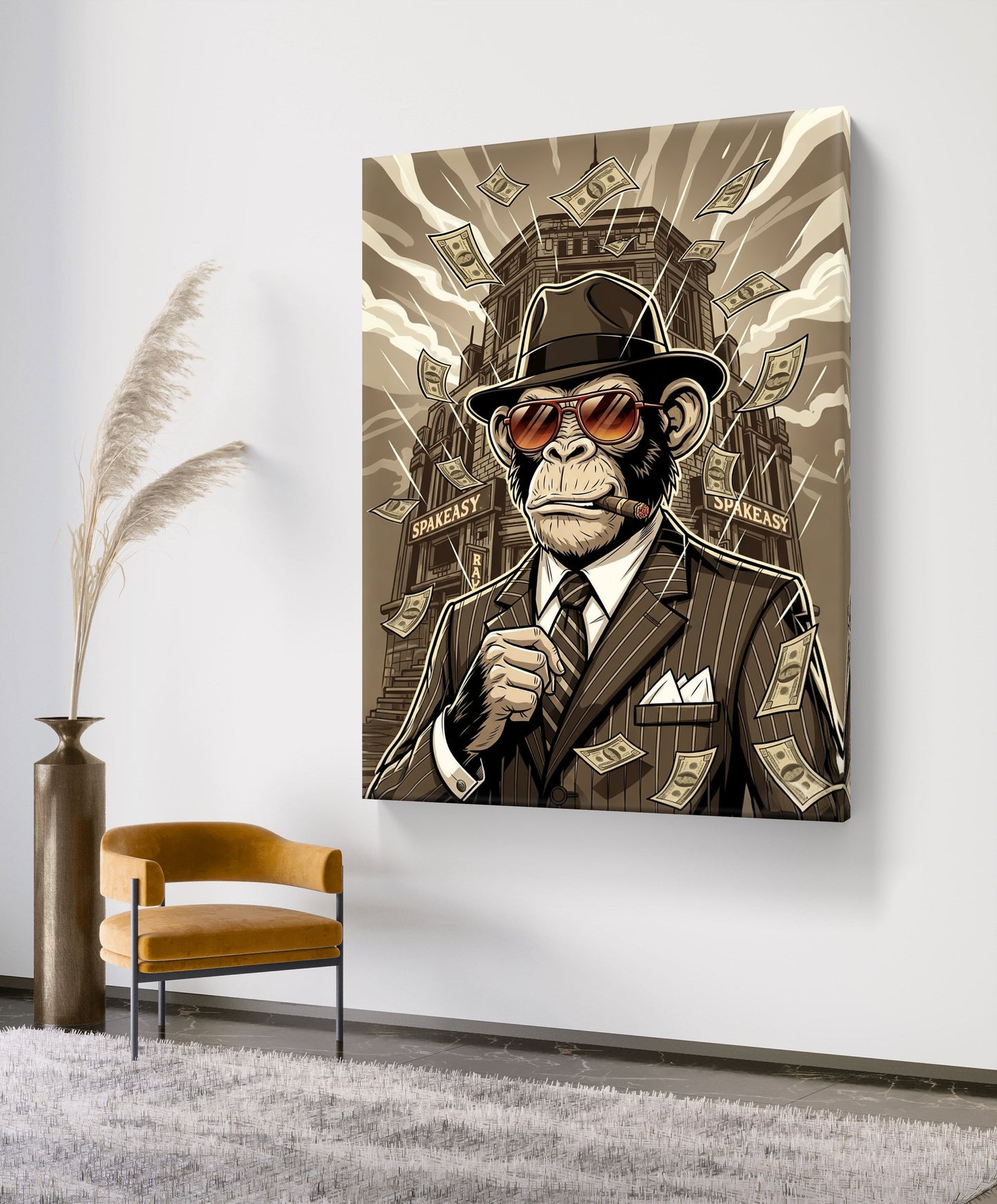 9-5 JOB MONKEY SMOKING CIGAR CANVAS PAINTING