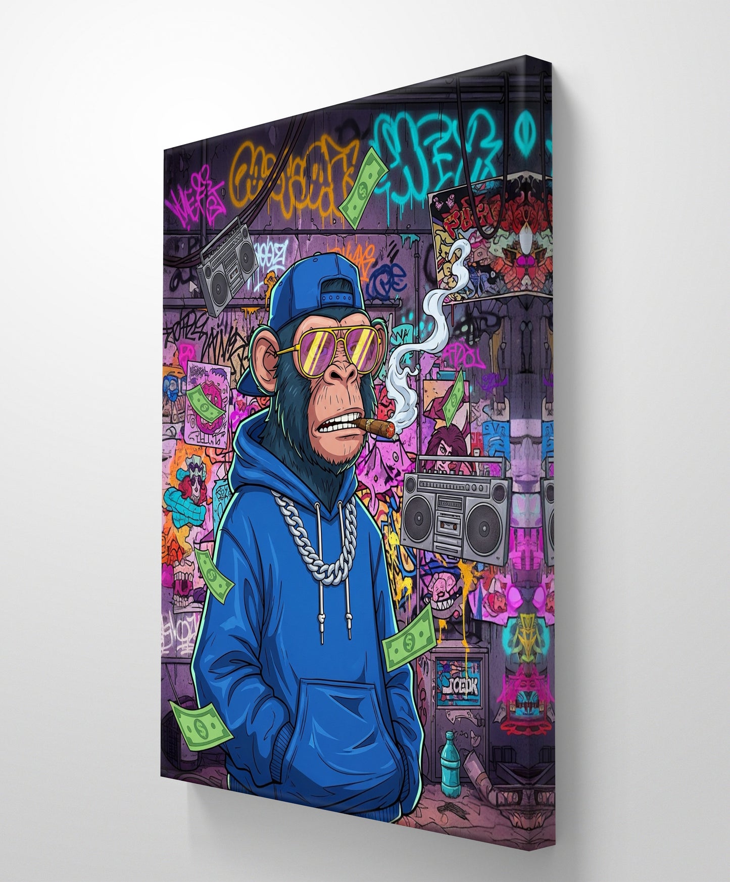 Hood Vibes Only" or "Urban Zen Monkey".  CANVAS PAINTING