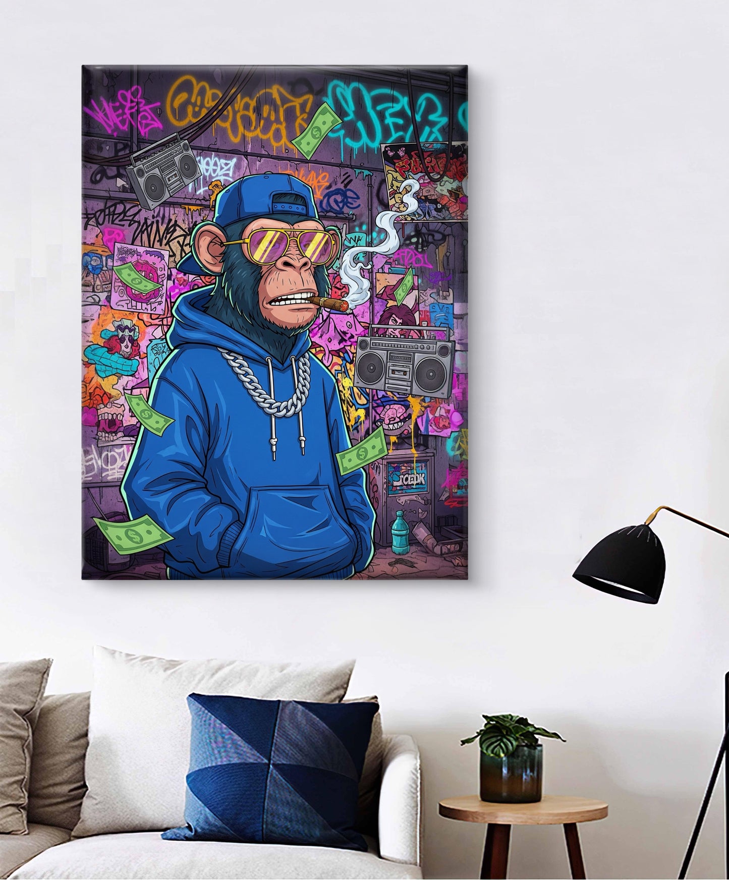 Hood Vibes Only" or "Urban Zen Monkey".  CANVAS PAINTING