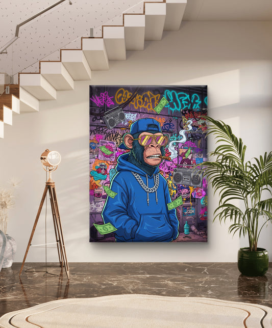 Hood Vibes Only" or "Urban Zen Monkey".  CANVAS PAINTING