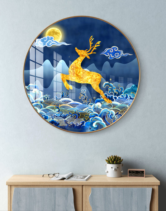 Round golden deer abstract crystal resin art work