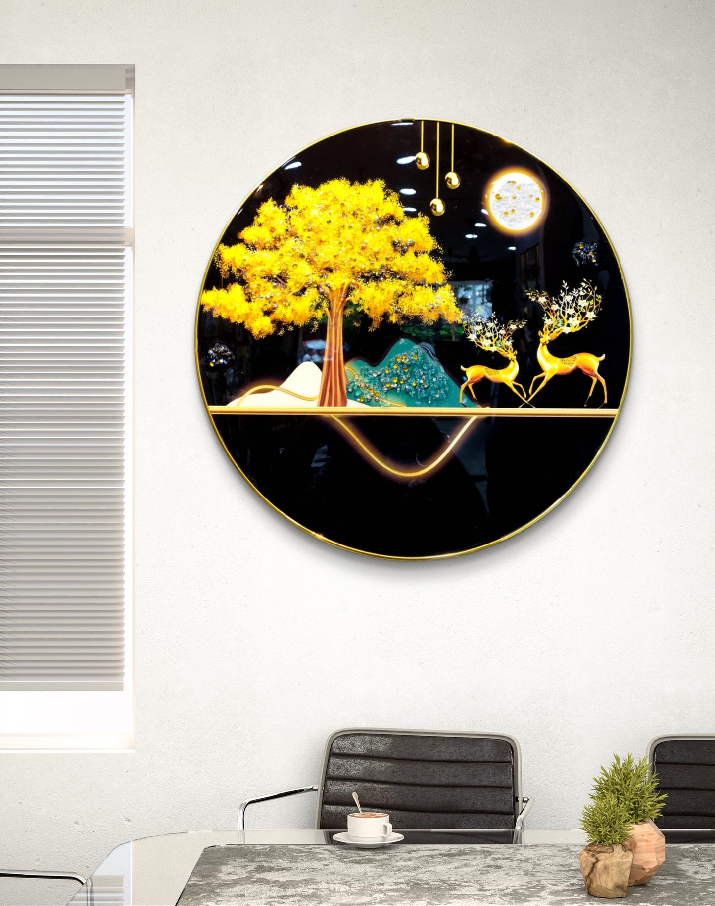 round golden deer crystal resin art work