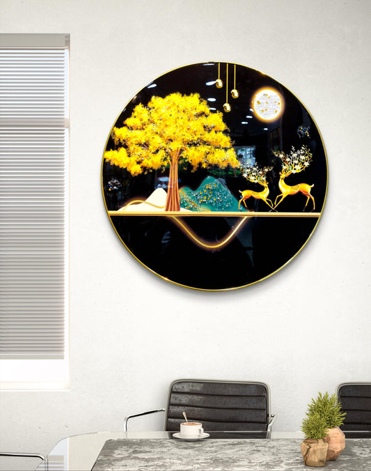 round golden deer crystal resin art work