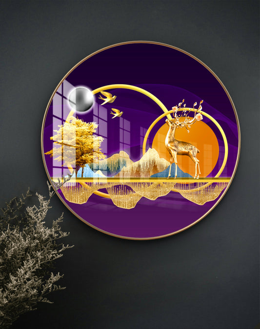 Round golden tree & deer crystal resin art work