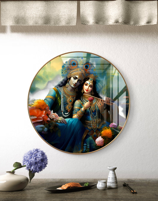 Round radha krishna crystal resin art work