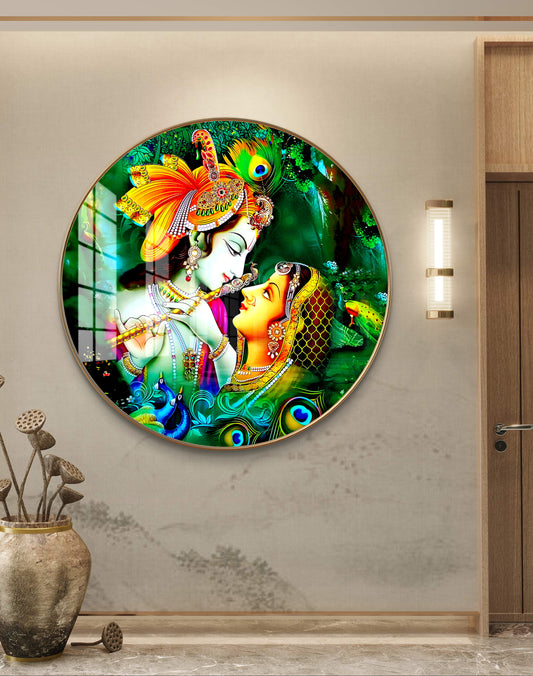 Round radha krishna with background crystal resin art work